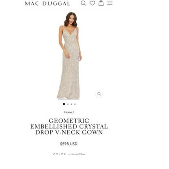 Mac Duggal Geometric Embellished Crystal Drop V-Neck Gown Nude/Silver Size 0 NWT - Picture 4 of 12